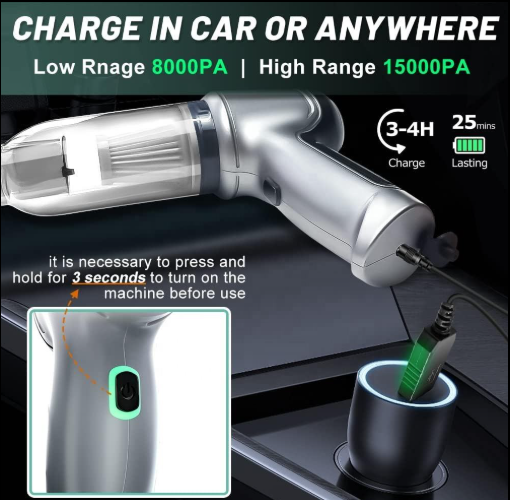 12 in 1 Mini 120W High Power Handheld Portable Car Vacuum Cleaner Car Accessories Rechargeable Brushless Motor 12000pa 2500mAh